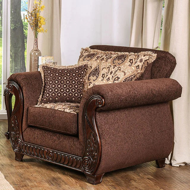 Tabitha Traditional Accent Armchair with Intricate Wood Carved Detailing - LasVegasFurnitureOnline.com