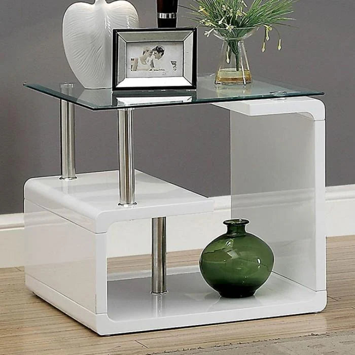 Torkel White & Chrome End Table – Modern Multi-Shelf Accent Table - LasVegasFurnitureOnline.com