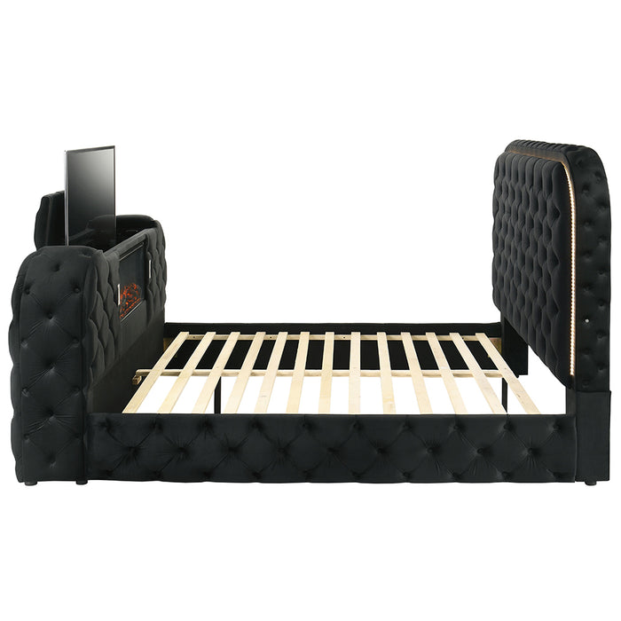 Eastern King Bed w/LED, Fireplace & TV Cabinet