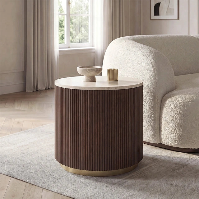 Virden Round End Table Dark Brown/Light Beige - End Table | Las Vegas Furniture Online
