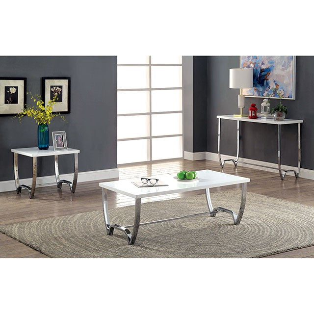 Trina End Table – Modern White High-Gloss Accent Table with Chrome Legs - LasVegasFurnitureOnline.com