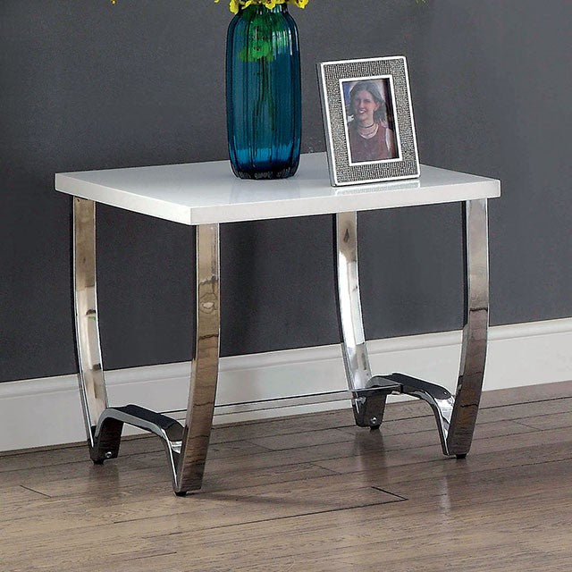 Trina End Table – Modern White High-Gloss Accent Table with Chrome Legs - LasVegasFurnitureOnline.com