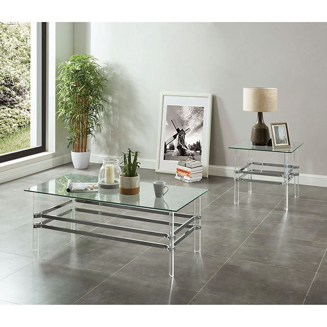 Trofa End Table – Modern Acrylic & Glass Accent Table with Chrome Frame - LasVegasFurnitureOnline.com