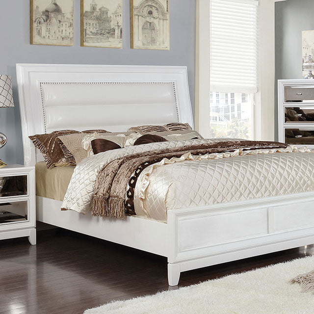 Golva E.King & Queen Bed White & Silver - LasVegasFurnitureOnline.com