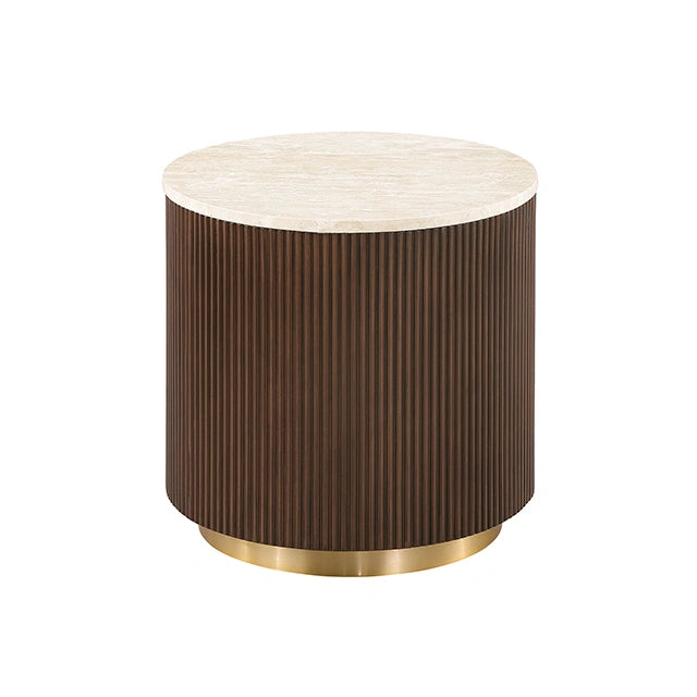 Virden Round End Table Dark Brown/Light Beige - End Table | Las Vegas Furniture Online - View 2