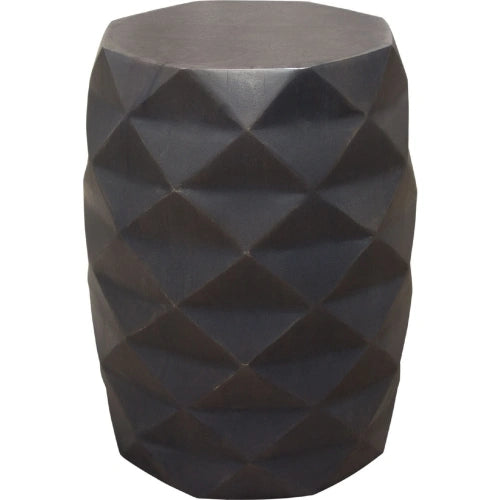 Fig Solid Mango Wood Accent Table in Grey Finish w/ Geometric Motif