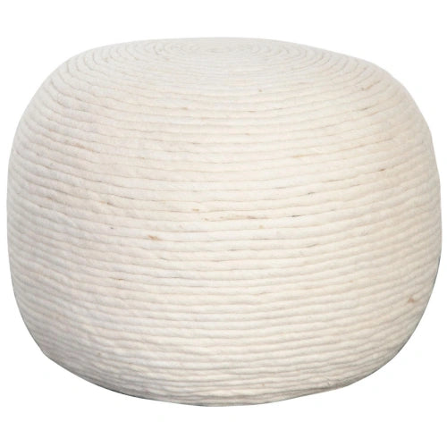 Round Pouf in White Dyed Natural Wool