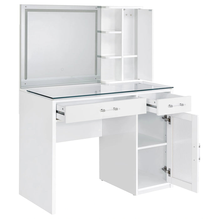 Flora Makeup Vanity Table with LED Mirror and Stool Set