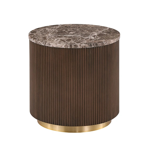 Virden Round End Table Dark Brown/Light Beige - End Table | Las Vegas Furniture Online - View 2