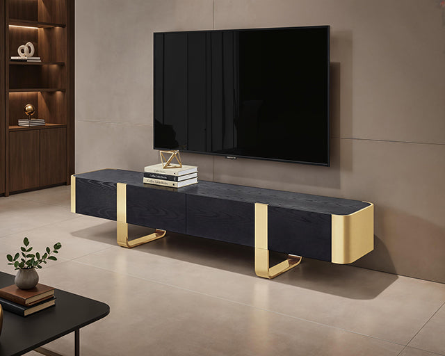 Leknes TV Stand Black w/ Gold Frame - LasVegasFurnitureOnline.com