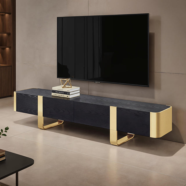 Leknes TV Stand Black w/ Gold Frame - LasVegasFurnitureOnline.com