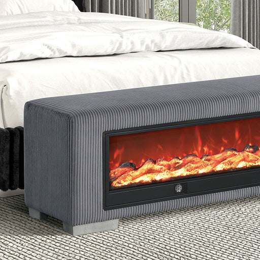 Elnath Bench w/ Visual Wood Log Fireplace Gray - LasVegasFurnitureOnline.com