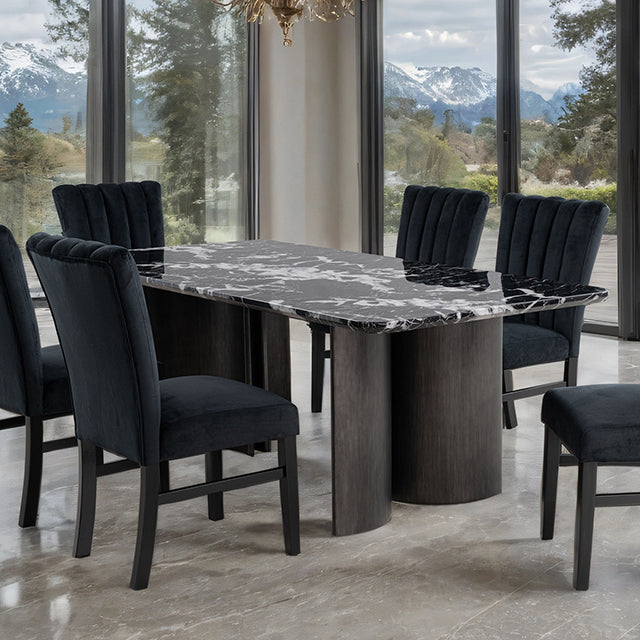 Selsey Dining Table, Black Stone Top - LasVegasFurnitureOnline.com