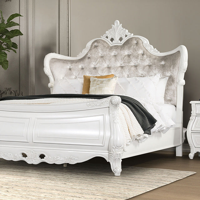 Valentini Queen Bedroom Set – Elegant White Upholstered Bedroom Collection - LasVegasFurnitureOnline.com