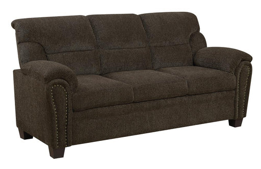 Clementine Upholstered Sofa with Nailhead Trim Brown image