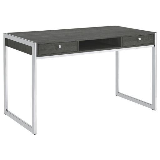 Wallice 2-drawer Writing Desk Weathered Grey and Chrome image