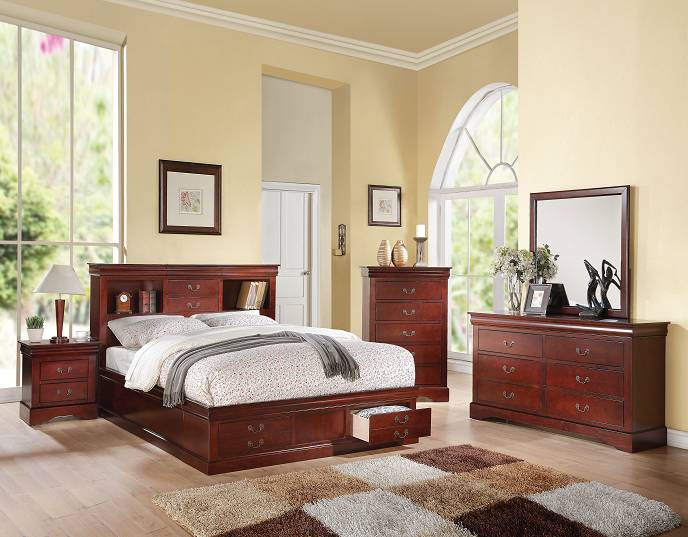 ACME FURNITURE Louis Philippe Dark Gray King Wood Sleigh Bed in