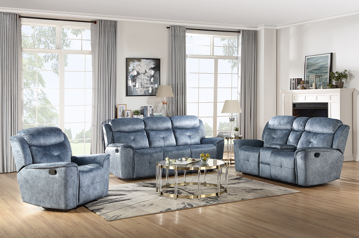 Mariana Silver Blue Fabric Sofa (Motion) image
