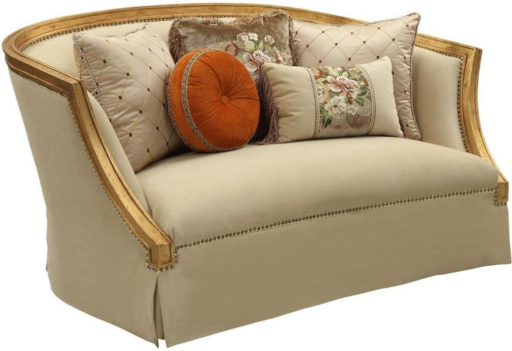 Acme Furniture Daesha Loveseat in Tan Flannel & Antique Gold 50836 image