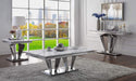 Satinka Light Gray Printed Faux Marble & Mirrored Silver Finish Table Set image