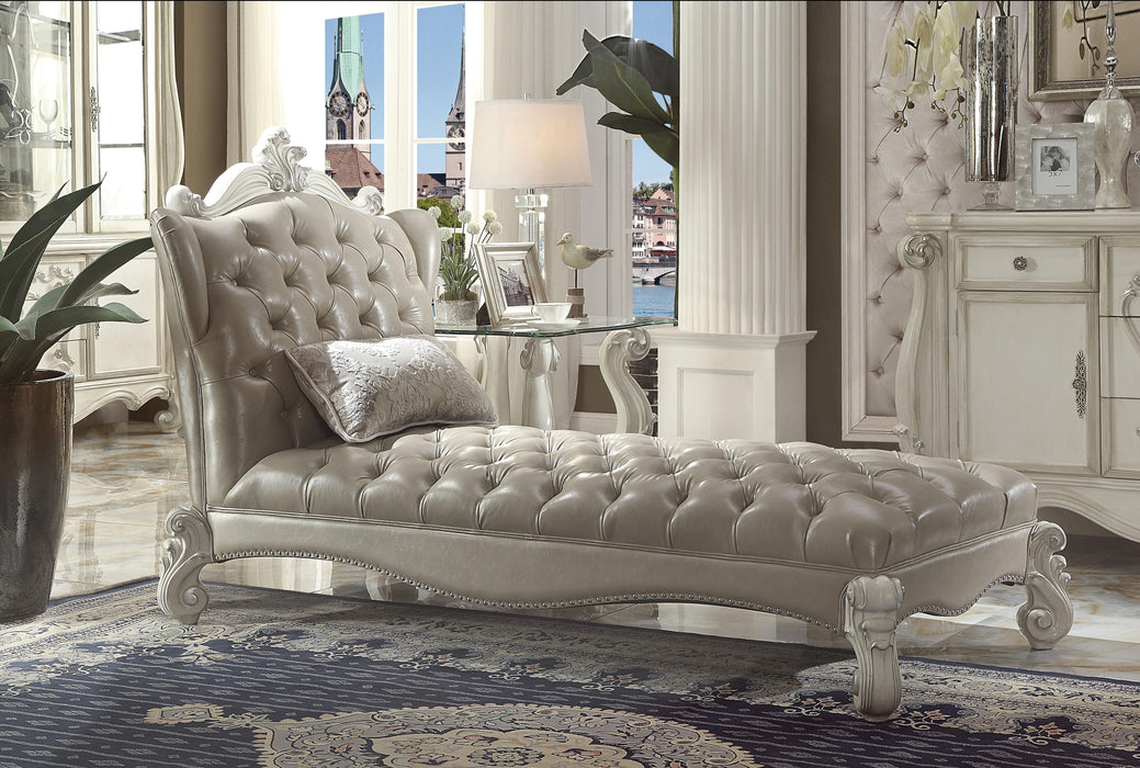 Versailles Vintage Gray PU & Bone White Chaise & Pillow image