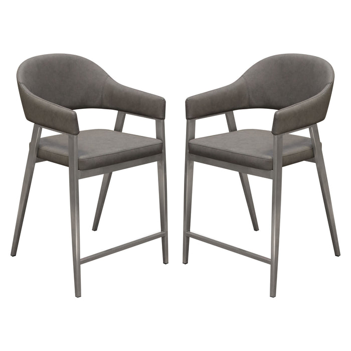 Adele Set of Two Counter Height Chairs in Grey Leatherette w/ Brushed Stainless Steel Leg by Diamond Sofa image