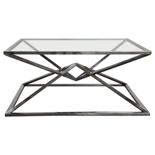 Aria Square Stainless Steel Cocktail Table w/ Polished Black Finish Base & Clear, Tempered Glass Top by Diamond Sofa image
