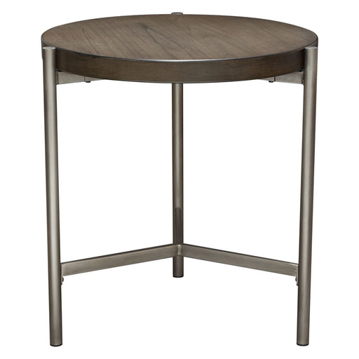 Atwood 22" Round End Table w/ Grey Oak Veneer Top & Brushed Silver Metal Base by Diamond Sofa image