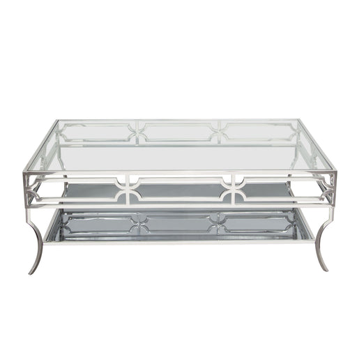 Avalon Cocktail Table with Clear Glass Top, Mirrored Shelf & Stainless Steel Frame by Diamond Sofa image
