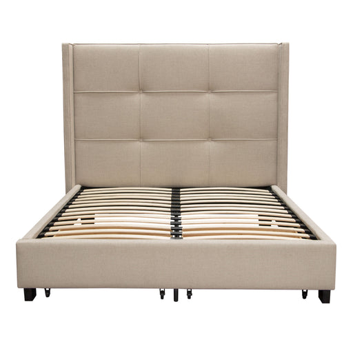 Beverly Eastern King Bed with Integrated Footboard Storage Unit & Accent Wings in Sand Fabric By Diamond Sofa image
