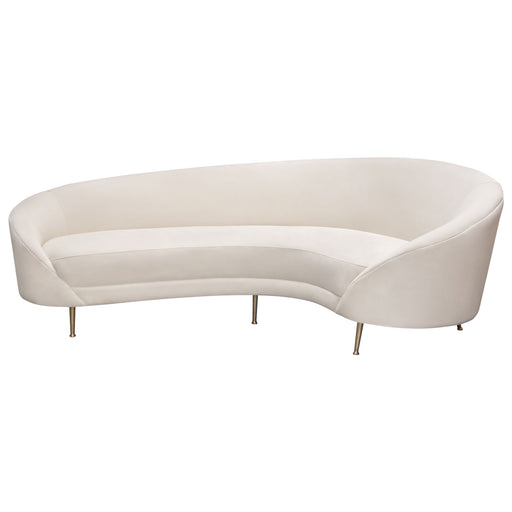 Celine Curved Sofa with Contoured Back in Light Cream Velvet and Gold Metal Legs by Diamond Sofa image