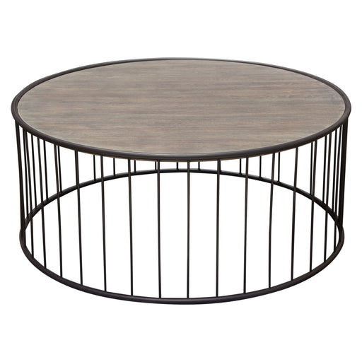Gibson 38" Round Cocktail Table with Grey Oak Finished Top and Metal Base by Diamond Sofa image
