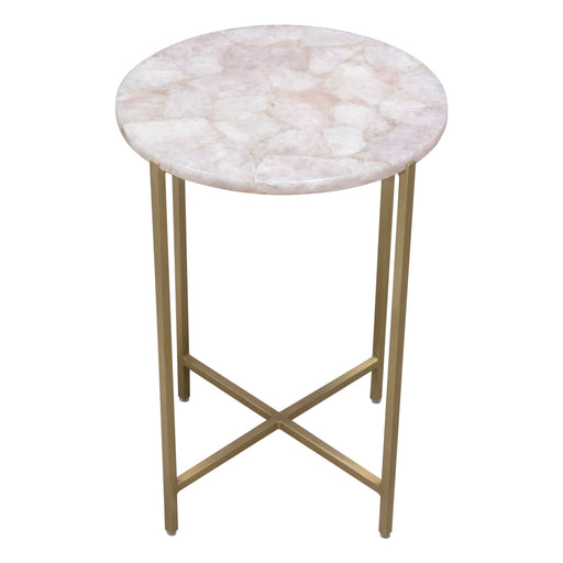 Mika Round Accent Table w/ Rose Quartz Top w/ Brass Base by Diamond Sofa image