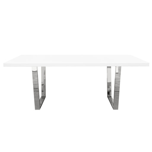 Mirage Rectangular Dining Table w/ White Lacquer Top and Polished Silver Metal Base by Diamond Sofa image