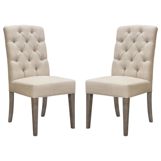 Set of Two Napa Tufted Dining Side Chairs in Sand Linen Fabric with Wood Legs in Grey Oak Finish by Diamond Sofa image
