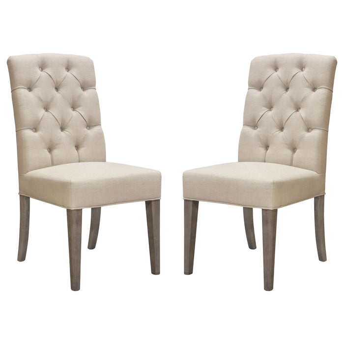 Set of Two Napa Tufted Dining Side Chairs in Sand Linen Fabric with Wood Legs in Grey Oak Finish by Diamond Sofa image