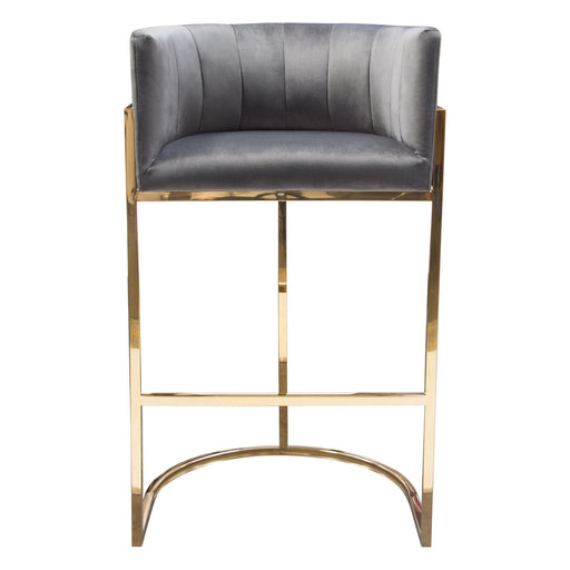 Pandora Bar Height Chair in Grey Velvet with Polished Gold Frame by Diamond Sofa image