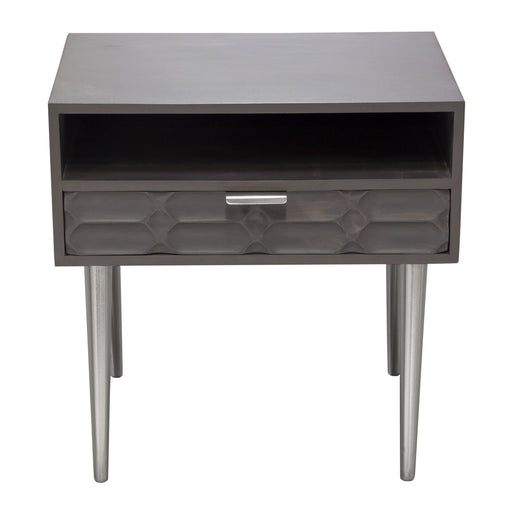 Petra Solid Mango Wood 1-Drawer Accent Table in Smoke Grey Finish w/ Nickel Legs by Diamond Sofa image