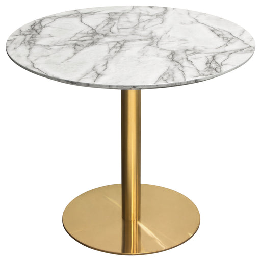 Stella 36" Round Dining Table w/ Faux Marble Top and Brushed Gold Metal Base by Diamond Sofa image